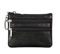 Women's Genuine Leather Coin Purse Mini Pouch Change Wallet with Keychain,Black