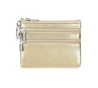Women's Genuine Leather Coin Purse Mini Pouch Change Wallet with Keychain, Gold