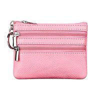 Women's Genuine Leather Coin Purse Mini Pouch Change Wallet with Keychain,pink