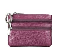 Women's Genuine Leather Coin Purse Mini Pouch Change Wallet with Keychain,Purple