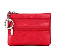 Women's Genuine Leather Coin Purse Mini Pouch Change Wallet with Keychain,red