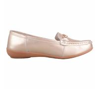Womens Genuine Leather Easy Slip On Loafer Boat Shoe, Diamante Trim ABSOLUTE FOOTWEAR Gold 7