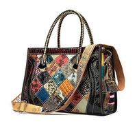 Womens Genuine Leather Handag Purse, Colorful Leatherr Splicing Tote Shoulder Crossbody Bag for Women, C-color Diamonds