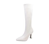 Womens Genuine Leather Knight Boots Thick Heel Slip On Long Shoes