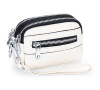 Women's Genuine Leather Mini Clutch - Large Capacity Coin Purse with Double Zipper - Versatile Handbag for Everyday Use (Off-White)