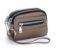 Women's Genuine Leather Mini Clutch - Large Capacity Coin Purse with Double Zipper - Versatile Handbag for Everyday Use (Grey)