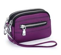 Women's Genuine Leather Mini Clutch - Large Capacity Coin Purse with Double Zipper - Versatile Handbag for Everyday Use (Purple)
