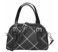 Women's Genuine Leather Satchel Handbag Quilted Stitch Design Top Handle Purse with Long Strap Anya (Black)