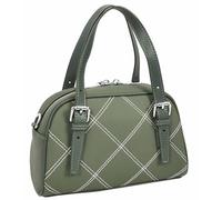 Women's Genuine Leather Satchel Handbag Quilted Stitch Design Top Handle Purse with Long Strap Anya (Green)