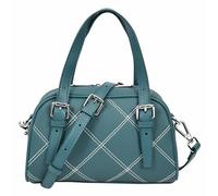 Women's Genuine Leather Satchel Handbag Quilted Stitch Design Top Handle Purse with Long Strap Anya (Teal)