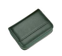 Women's Genuine Leather Short Clutch Zipper Wallet Card Holder RFID Anti-demagnetization and Anti-Theft(Dark Green)