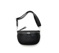 Women's Genuine Leather Waist Bag, Large 25 x 18 cm, Wide Shoulder Strap 4 cm, Double Zip, Zipped Pocket, Black, 25 X 18 Centimètres, Stylish Waist Bag with Adjustable Shoulder Strap