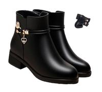 Women's Genuine Leather Wool Orthopedic Boots, Waterproof Leather Orthopedic Ankle Boot Winter Warm Fleece-lined Side Zip Wedge Snow Booties (black-plush,8)
