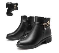 Women's Genuine Leather Wool Orthopedic Boots, Waterproof Winter Ankle Boots, Chunky Heel Snow Booties with Side Zipper (Black,5)