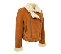 Womens Genuine Sheepskin Jacket Cognac Double Face Merino Shearling Aviator Coat Poppy (20)