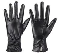 Womens Genuine Sheepskin Leather Gloves, Winter Warm Touchscreen Texting Cashmere Lined Driving Motorcycle Dress Gloves (Black, M)