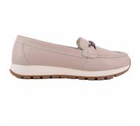 Womens Genuine Smooth Leather Easy Slip On Loafer Shoes, Chunky Sole ABSOLUTE FOOTWEAR Light Beige 6