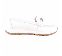Womens Genuine Smooth Leather Easy Slip On Loafer Shoes, Chunky Sole ABSOLUTE FOOTWEAR White 8