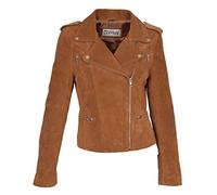 Womens Genuine Suede TAN Biker Jacket Girls X-Zip Fitted Designer Leather Coat - Rusty