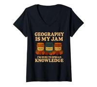 Womens Geography Is My Jam Funny Teacher Back to School First Day V-Neck T-Shirt