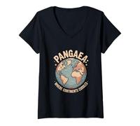 Womens Geology "PANGAEA" World Map Design V-Neck T-Shirt