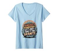 Womens Geology Rock Types Humor - Let’s Not Take It for Granite V-Neck T-Shirt