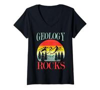 Women's Geology Rocks Earth Science Mountain Sunset Design V-Neck T-Shirt