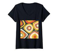 Womens Geometric Abstract Brown and Orange rounded square shapes V-Neck T-Shirt