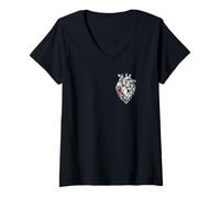 Women's Geometric Broken Heart Dark Abstract Polygon Design V-Neck T-Shirt