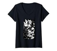 Women's Geometric Cat Abstract Feline Retro Modern Art V-Neck T-Shirt
