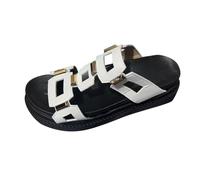 Women's Geometric Cutout Platform Sandals Sporty Open Toe Chunky Slides for Summer Walk Amusement Park Casual Outdoor Event White 6.0