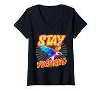 Women's Geometric Falcon Bird Watercolor Splash Low Poly Art V-Neck T-Shirt