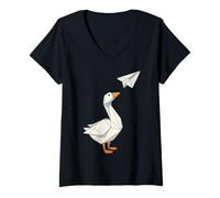 Women's Geometric Goose Paper Airplane Abstract Origami V-Neck T-Shirt
