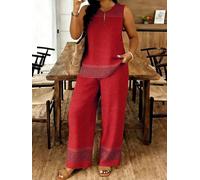 Women's Geometric Print 2 Piece Outfit, Sleeveless Split Neck Top & Wide Leg Pants Set For Daily Casual Wear