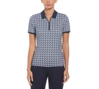 Women's Geometric Print Short Sleeve Golf Polo Shirt With Mesh Inserts In Black Iris