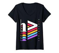 Womens Geometric Rainbow Stripes Modern Pattern Creative Art V-Neck T-Shirt
