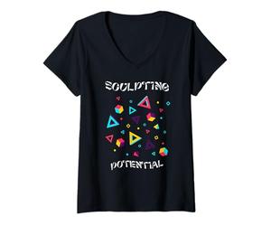 Women's Geometric Shapes Abstract Mind Creative Energy Expression V-Neck T-Shirt