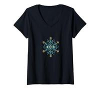 Womens Geometric Snowflake Mandala Winter Zen Pattern Minimalist V-Neck T-Shirt