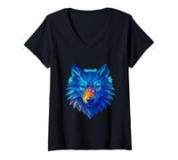 Womens Geometric Wolf Prismatic Spectrum Artwork V-Neck T-Shirt