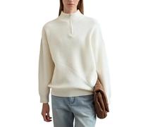 Women's Geometric Zip Turtleneck - Winter Modernist Split Twill Top Beige