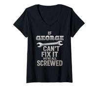Women's George Name If Cant Fix It Husband Smart Handy Man Builder V-Neck T-Shirt