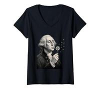 Women's George Washington Blowing Wishes Funny Dandelion Distressed V-Neck T-Shirt