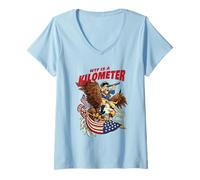 Women's George Washington Eagle WTF Kilometer Patriot USA V-Neck T-Shirt
