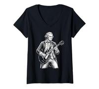 Women's George Washington Electric Guitar Rock Star Sketch V-Neck T-Shirt