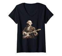 Women's George Washington Electric Guitar Vintage Art V-Neck T-Shirt