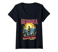 Womens Georgia - Adventure Awaits. Blue Ridge & Appalachian Trail V-Neck T-Shirt