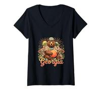 Women's Georgia Peach Bear Southern Charm Nature Style V-Neck T-Shirt
