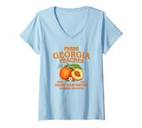 Womens Georgia Peaches Retro Vintage Distressed Tropical Design V-Neck T-Shirt