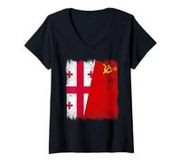 Womens Georgia Soviet Union Flag Georgian CCCP Heritage V-Neck T-Shirt