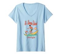 Womens Georgia St. Simons Island GA Surfer Surfing Fishing Pier V-Neck T-Shirt